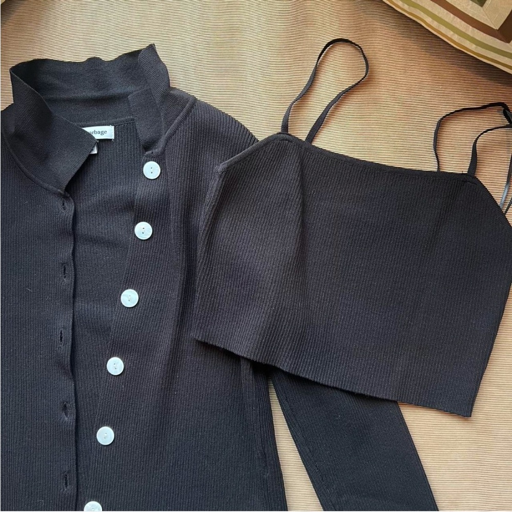 pretty garbage black button down sweater set